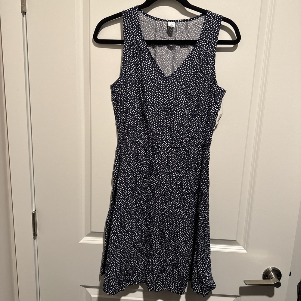 Old Navy Navy and White Polka Dot Midi Dress